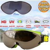 Badem10 Kayak Gözlüğü Değiştirebilir Camlı Güneş Kar Gözlük Gümüş Snowboard Glasses Gözlük+1 Adet Yedek Cam (Füme) - Standart