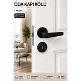 Badem10 Kayı Mat Siyah Rozetli Oda Kapı Kolu 1 Takım Sağa Sola Uyumlu Modern Kapı Kolu Takımı