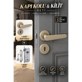 Badem10 Kayı Titanyum Rozetli Oda Kapı Kolu+Sessiz Gömme Kilit 40 mm Kapı Kolu Kilit Seti