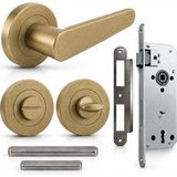 Badem10 Kayı Titanyum Rozetli Wc Banyo Kapı Kolu+Sessiz Gömme Kilit 40 mm Kapı Kolu Kilit Seti - 2 Adet