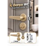 Badem10 Kayı Titanyum Rozetli WC Banyo Kapı Kolu+Sessiz Gömme Kilit 40 mm Kapı Kolu Kilit Seti