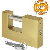 Badem10 Kepenk Işyeri Kapısı Kilidi Yassı Çelik Kayar Milli Asma Kilit Kapı Emniyet 80 mm 3 Anahtarlı Metal