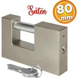Badem10 Kepenk Işyeri Kapısı Kilidi Yassı Kayar Milli Saten Asma Kilit Kapı Emniyet 80 mm 3 Anahtarlı Metal