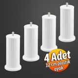 Badem10 Keson 4 Adet 12 cm Beyaz Plastik Mobilya Baza Tv Ünitesi Yükseltme Ayağı Destek Ayağı