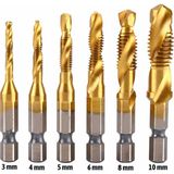 Badem10 Kılavuz Açma Matkap Seti 1/4 Inç Vidalama Diş Açma Aparatı Metal Matkap Uyumlu 6 Parça Uç Seti - Bronz