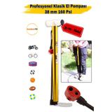 Badem10 Klasik Bisiklet Pompası 55 cm Pratik El Tipi Ayak Tutamaklı Metal Borulu Top Lastik Şambrel Şişirme