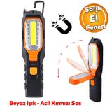 Badem10 Klaus Led El Feneri Mıknatıslı iş Lambası Askılı Işıldak Kamp Lambası Şarjlı Gece Lambası 3+5 W (Beyaz)