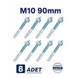 Badem10 Klipsli Çelik Dübel M10x90 mm 8 Adet Set Dayanıklı Metal Gövde Beton Tuğla Taş Güvenli Sabitleme