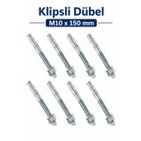 Badem10 Klipsli Dübel M10x150 mm 8 Adet Set Güçlü Tutuş Beton Tuğla Uyumlu Dayanıklı Çelik Vida