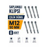 Badem10 Klipsli Dübel M12 x 90 mm 8 Adet Set Çelik Gövdeli Beton Tuğla Taş Uyumlu Güçlü Sabitleme Dübel Seti