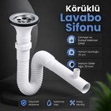 Badem10 Körüklü Lavabo Sifonu Hortumu Gider Borusu Çamaşır Bulaşık Makine Çıkışlı
