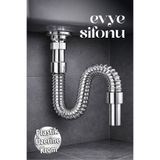 Badem10 Körüklü Lavabo Sifonu Koku Önleyici Krom Gümüş Evye Gider Borusu Sifon Hortumu Uzun 33-80 cm Uzayan