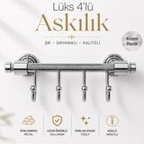 Badem10 Krom 4'lü Askılık Duvara Monte Banyo Mutfak Antre Vestiyer Havlu Elbise Askısı Dekoratif Şık Model