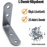 Badem10 L Demir Gönye 15X45X45 mm Oval Başlı 25 Adet Set Vida Dahil Sağlam Köşebent Mobilya Montaj Aparatı - Gri