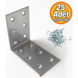 Badem10 L Demir Gönye (25 Adet) 40X60X60 mm Metal Mobilya Bağlantı Aparatı Raf Köşe Sabitleme Demiri - Metalik Gri