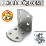 Badem10 L Demir Gönye 25 Adet Oval Başlı 40X45X45 mm Dayanıklı Çelik Mobilya Köşe Bağlantı Aparatı - Metalik Gri