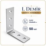 Badem10 L Demir Gönye Köşebent 20X60X60 mm 50 Adet Metal Mobilya Raf Dolap Köşe Sabitleme Birleştirme Bağlantı Aparatı - Gri