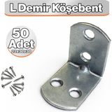 Badem10 L Demir Gönye Yuvarlak Başlı 22X30X30 mm 50 Adet Raf Dolap Köşe Birleştirme Metal Montaj Aparatı - Metalik Gri