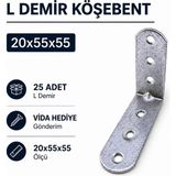 Badem10 L Demir Köşebent 20X55X55 mm Oval Başlı 25 Adet Set Mobilya Raf Sabitleme Aparatı Vida Dahil - Gri