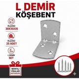 Badem10 L Demir Köşebent Oval Başlı 30X35X35 mm 25 Adet Set Güçlü Sabitleme Mobilya Bağlantı Aparatı - Gri