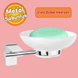 Badem10 Lavabo Banyo Wc Vidalı Metal Sabunluk Katı Sabunluk Cam Haznesi El Sabunluğu Kristal