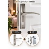 Badem10 Lavanta Nikel Inox Aynalı Iç Oda Kapı Kolu 1 Takım + 40 mm 1 Adet Gömme Kilit Kapı Kolu Kilit Seti