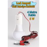 Badem10 Led Ampul Akü Takviye Kablolu 4 Metre Anahtarlı 5W Tasarruflu Seyyar Aydınlatma Beyaz Işık Pensli