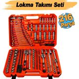 Badem10 Lokma Anahtar Takımı 216 Parça Uzatma Kolu Mafsallı 1/2 3/8 1/4 Yıldız Tork Düz Set Bits Uç Allen - Gümüş