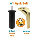 Badem10 Lotus 6'lı Set Mobilya Tv Ünitesi Çekyat Koltuk Kanepe Destek Ayağı 16 Cm Altın Ayakları M8 Civatalı