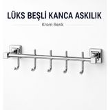 Badem10 Lüks Askılık Beşli Kanca Krom Renk Duvar Tipi Banyo Mutfak Antre Kapı Arkası Metal Askı Modeli