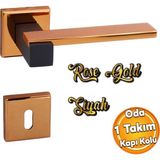 Badem10 Lüx Rose Mat Siyah Oda Kapı Kolu Rozetli Sürgülü ve Çelik Kapı Sağa Sola Uygun Iç Kapı Kol Kulbu