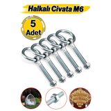 Badem10 M6 Somunlu 5 li Delikli Halka Metal Paslanmaz Civata Sabitleme Çekme Kaldırma Tavan Kancası Asma Kit