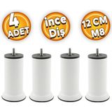 Badem10 M8 Civatalı İnce Diş Beyaz Metal 12 cm 4 Adet Mobilya Baza Metal Kanepe Koltuk Destek Ayağı