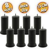 Badem10 M8 Civatalı İnce Diş Siyah Metal Ayak 12 cm 8 Adet Mobilya Baza Metal Kanepe Koltuk Destek Ayağı