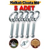 Badem10 M8 Somunlu 5 li Delikli Halka Metal Paslanmaz Civata Sabitleme Çekme Kaldırma Tavan Kancası Asma Kit