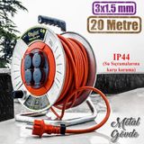 Badem10 Makaralı Seyyar Kablo Kapaklı 4 Prizli Metal Uzatma Kablosu 3x1.5 mm CCA Kablo 20 Metre