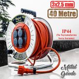 Badem10 Makaralı Seyyar Kablo Kapaklı 4 Prizli Metal Uzatma Kablosu 3x2.5 mm CCA Kablo 40 Metre