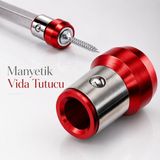 Badem10 Manyetik Vida Tutucu Aparatı Mıknatıslı Bits Uç Halka 1/4 Inç Matkap Tornavida Vidalama Aparatı - 6,35mm - Kırmızı