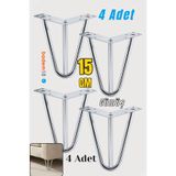 Badem10 Martı 15 cm 4lü Set Gümüş Krom Metal Mobilya Ayağı Üçgen Modern Tasarım Koltuk Sehpa Masa Tv Ünitesi