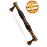 Badem10 Mavera Lüks Porselen Mobilya Çekmece Dolap Kapak 160 mm Siyah Antik Bakır Kulp