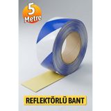Badem10 Mavi Beyaz Reflektörlü Bant 5cm x 5m Gece Görünürlüğü Artıran Güçlü Yapışkanlı Güvenlik Uyarı Şeridi