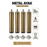 Badem10 Metal Ayak Antik Sarı 12 Cm 4 Adet Mobilya Baza Sehpa Dolap Masa Ayağı M8 Civatalı Bağlantı Aparatlı