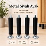 Badem10 Metal Ayak Siyah 4 Adet 12 cm Mobilya Baza Sehpa Dolap Masa Ayağı M8 Civatalı Bağlantı Aparatlı