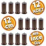 Badem10 Metal Baza Koltuk Kanepe Mobilya Destek Ayağı Ince Diş Civatalı Metrik 8 Kahverengi Ayakları 12 Cm 12 Adet
