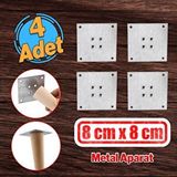 Badem10 Metal Çinko Masa Bağlantı Sacı Düz 8 x 8 cm Mobilya Yemek Masası Ayak Bağlama Saçı Aparat 4 Adet