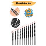 Badem10 Metal Delme Hss Matkap Ucu Seti 13 'lü Paket Çelik Metal Alüminyum Delici Uç 1.5 - 6.5 Mm Çap