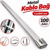 Badem10 Metal Kablo Bağı 100 Adet 4,6X840MM Paslanmaz Çelik Isıya Dayanıklı Kelepçe Sabitleme Bağlantı Bağı - Krom
