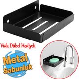 Badem10 Metal Katı Sabunluk Kalıp Sabun Koyma Aparatı Vidalı El Sabunluğu Duvara Monteli Siyah Renk 1 Adet - Şeffaf Krom