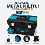 Badem10 Metal Kilitli Büyük Boy 26 Inç 66 cm Organizerli Takım Çantası Plastik Alet Çantası Saklama Kutusu - Siyah