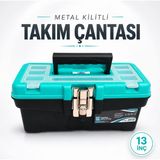 Badem10 Metal Kilitli Takım Çantası 13 Inç Taşınabilir Alet Edevat Çantası Dayanıklı Saklama Kutusu - Renkli